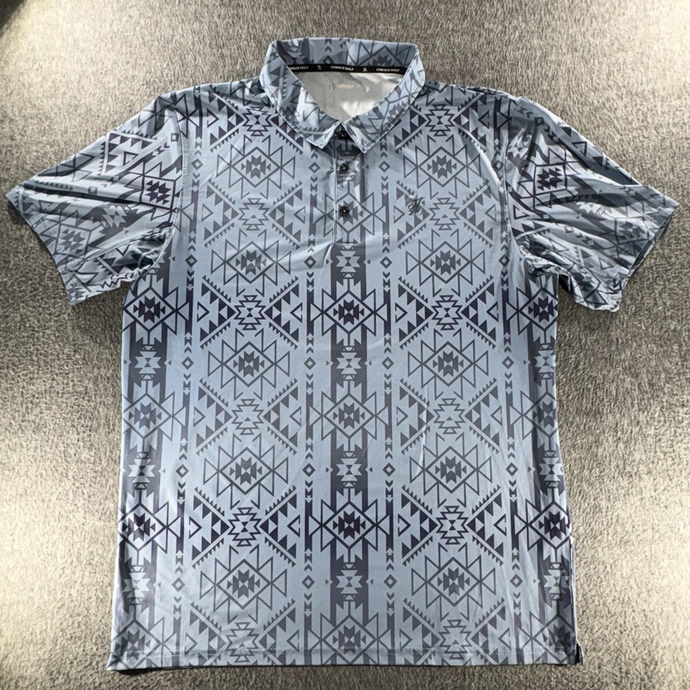 Hooey Cowboy Golf Polo Shirt XL Blue Aztec Geometric Performance